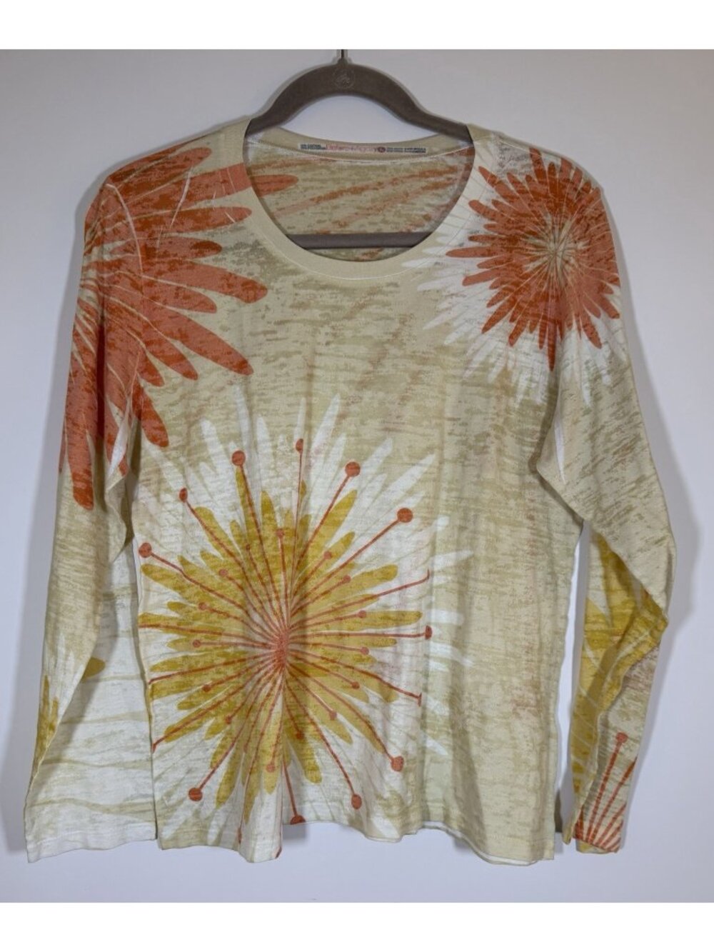 Before+Again Sundance yellow orange sunshine burnout long sleeve tshirt XL